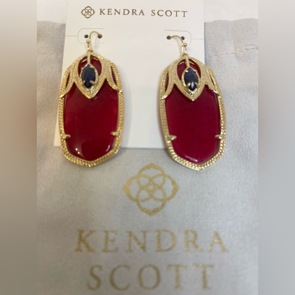 Kendra Scott Vintage Earrings "Darby" Pink Jade/Lapis Stone with Dustbag